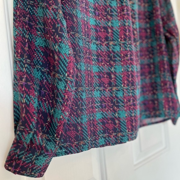 Vintage Alfred Dunner Plaid Print Semi-Sheer Button Down Shirt 6P Multicolour - Picture 12 of 16